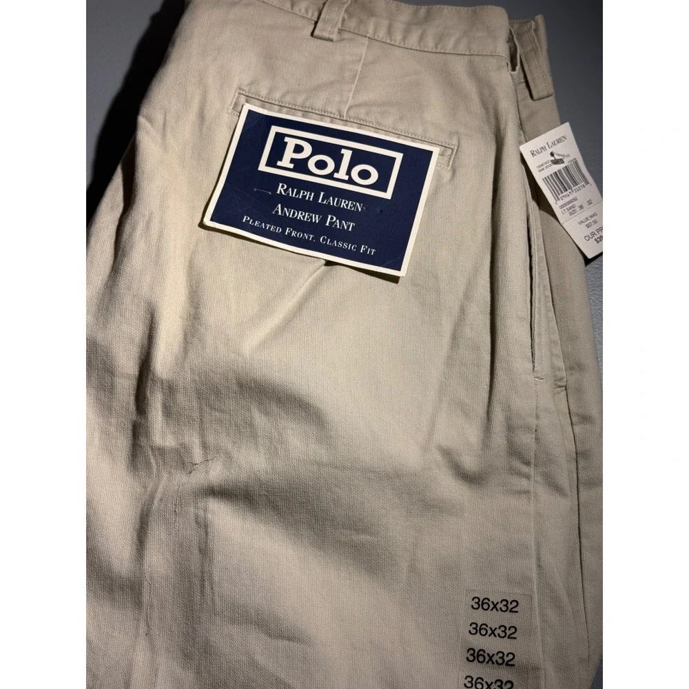 Vintage Polo Ralph Lauren Andrew Pant Pleated Chino Sand 36x32 New With Tags